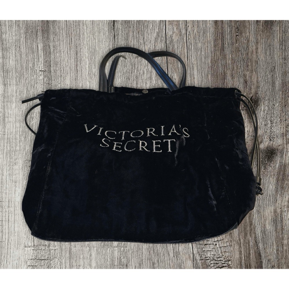 Victoria's Secret Y2K Style Black Velvet Tote Handbag Purse Bling Rhinestone